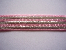 Elastisch band roze streep zilver
