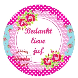 Flatback tekst bedankt lieve juf fuchsia, roze polkadot & roosjes(k838)