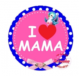 Flatback tekst i love mama blauw polkadot(k870)