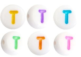 Letterkraal van acryl letter T Multicolor-Wit