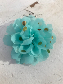 Bloemen chiffon blue mint polkadot goud 7cm.