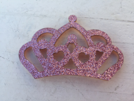 Kroon glitter roze 6x4cm.