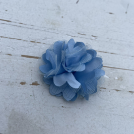 Stoffen satijn tule bloem blauw 5cm.