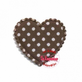 Hartje polkadot katoen bruin 3.5x3cm.