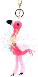 Tas/Sleutelhanger Flamingo glitter  hot pink