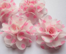 Bloem chiffon off white neon roze polkadot 4cm.