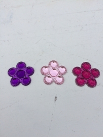 Flatback transparant bloemetje paars/licht roze/fuchsia