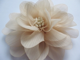 Bloem chiffon beige goud 11cm.