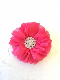 Luxe bloem met strass  fel roze 6.5cm.