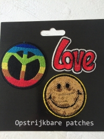 Patches Peace/Love/Smile opstrijkbaar