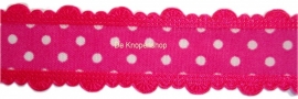 Stippenband met schulp randje fuchsia