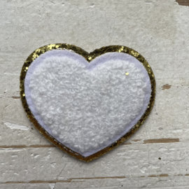 Strijkapplicatie hart teddy wit goud 5cm.