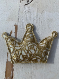 Kroon wit-goud decoratie 8x6cm.