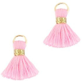 Kwastje Ibiza/bohemian  style 1.5cm Gold-licht roze