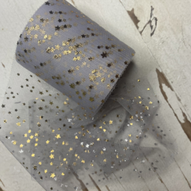 Tule lint met gouden sterren. 7.5cm.