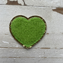 Strijkapplicatie hart teddy groen goud 5cm.