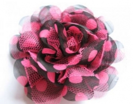 Bloem chiffon zwart polkadot tule 10cm.