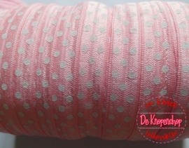 Haarband elastiek baby roze polkadot 1,5 cm