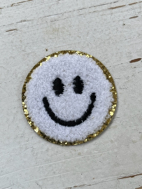 Opstrijkbare applicatie smile  wit-goud glitter