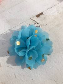 Bloemen chiffon blauw polkadot goud 7cm.