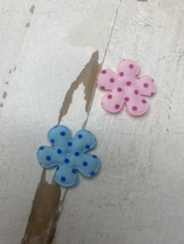 Bloem katoen polkadot roze en blauw 2.5cm.