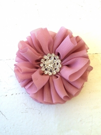 Luxe bloem met strass  dusty pink 6.5cm.