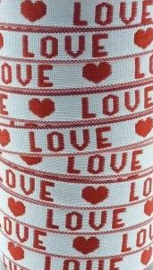 Sierband "Love hartje" wit/rood diy armbandjes