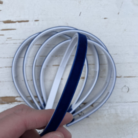 Diadeem velvet blauw 1cm met tandjes.