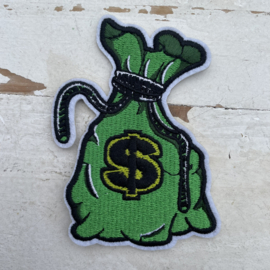 Strijkapplicatie zak geld groen 9cm.