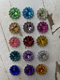 Flatback bloem diamant diverse kleuren 1.5cm.