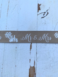 Sierband tekst Mr & Mrs  2.5 cm beige
