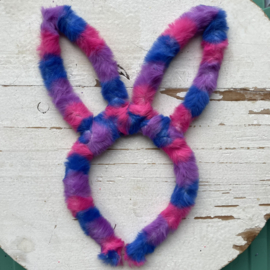 Diadeem haarband vacht konijn paars blauw en roze.