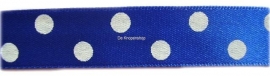 Grote stippen satijnband blauw 1,5cm