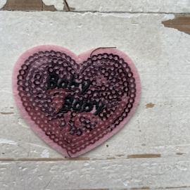 Strijkapplicatie hart roze pailletten 4cm.
