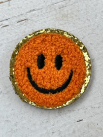 Opstrijkbare applicatie smile  oranje-goud glitter
