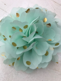 Bloem chiffon mint polkadot goud 10cm.