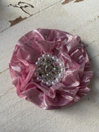 Luxe bloem met strass en parels, 9cm.