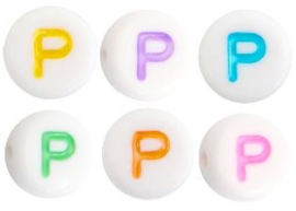 Letterkraal van acryl letter P Multicolor-Wit
