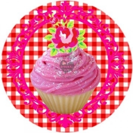 Flatback  cupcake ruitje rood (k288)