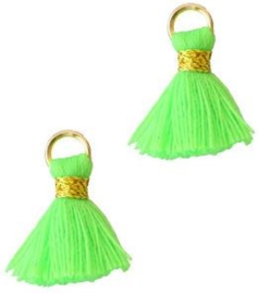 Kwastje Ibiza/bohemian  style 1.5cm Gold-neon groen