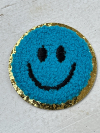 Opstrijkbare applicatie smile  blauw-goud glitter