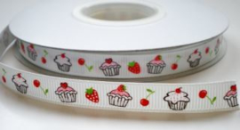 Sierband cupcake aardbei kers 1 cm