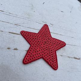 Strijkapplicatie ster rood pailletten 7cm.
