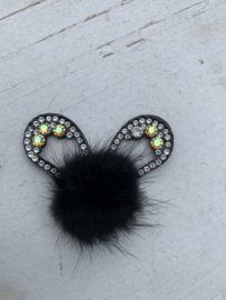 Konijnenoren met strass fluffy  zwart