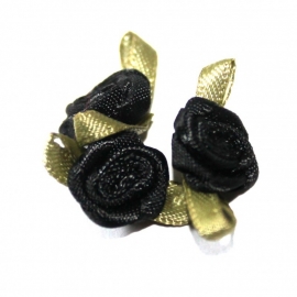 Roosje met blad zwart 2.2cm.