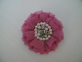 Luxe bloem met strass en parels dusty pink 9cm.