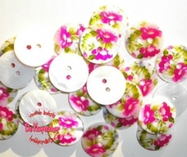 KN557b Parelmoer bloemen roze & lime