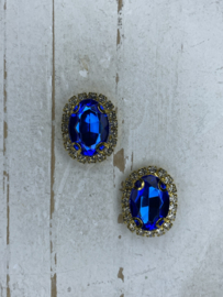 Rhinestone goud blauw 2.4x1.8cm.