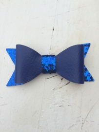 Strik  leer/glitter 7 cm royal blue/cobalt blauw