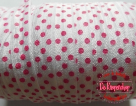 Haarband elastiek wit met fuchsia polkadot 1,5 cm